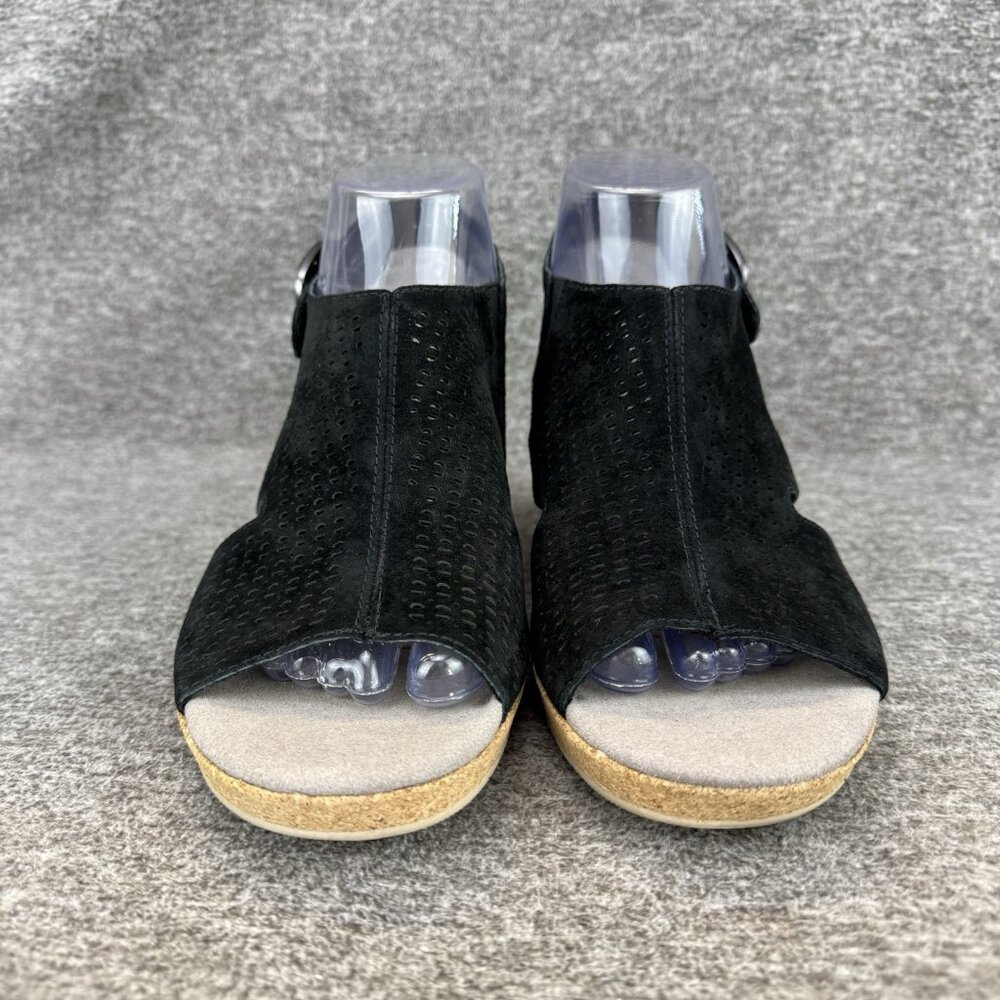 ✅Womens 8 Earth Woodland Radiant Sandal Black Perforated Leather Slingback Wedge - Picture 5 of 10